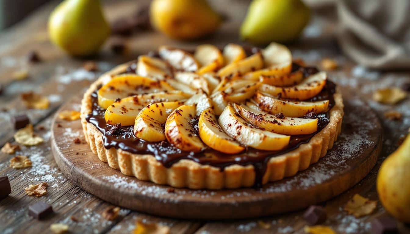 découvrez notre recette facile et gourmande de tarte poire chocolat, un dessert parfait pour allier douceur fruitée et gourmandise chocolatée.