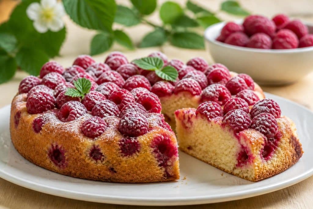 découvrez une recette facile et moelleuse de gâteau au framboisier, parfaite pour savourer des framboises fraîches dans un dessert gourmand et léger.