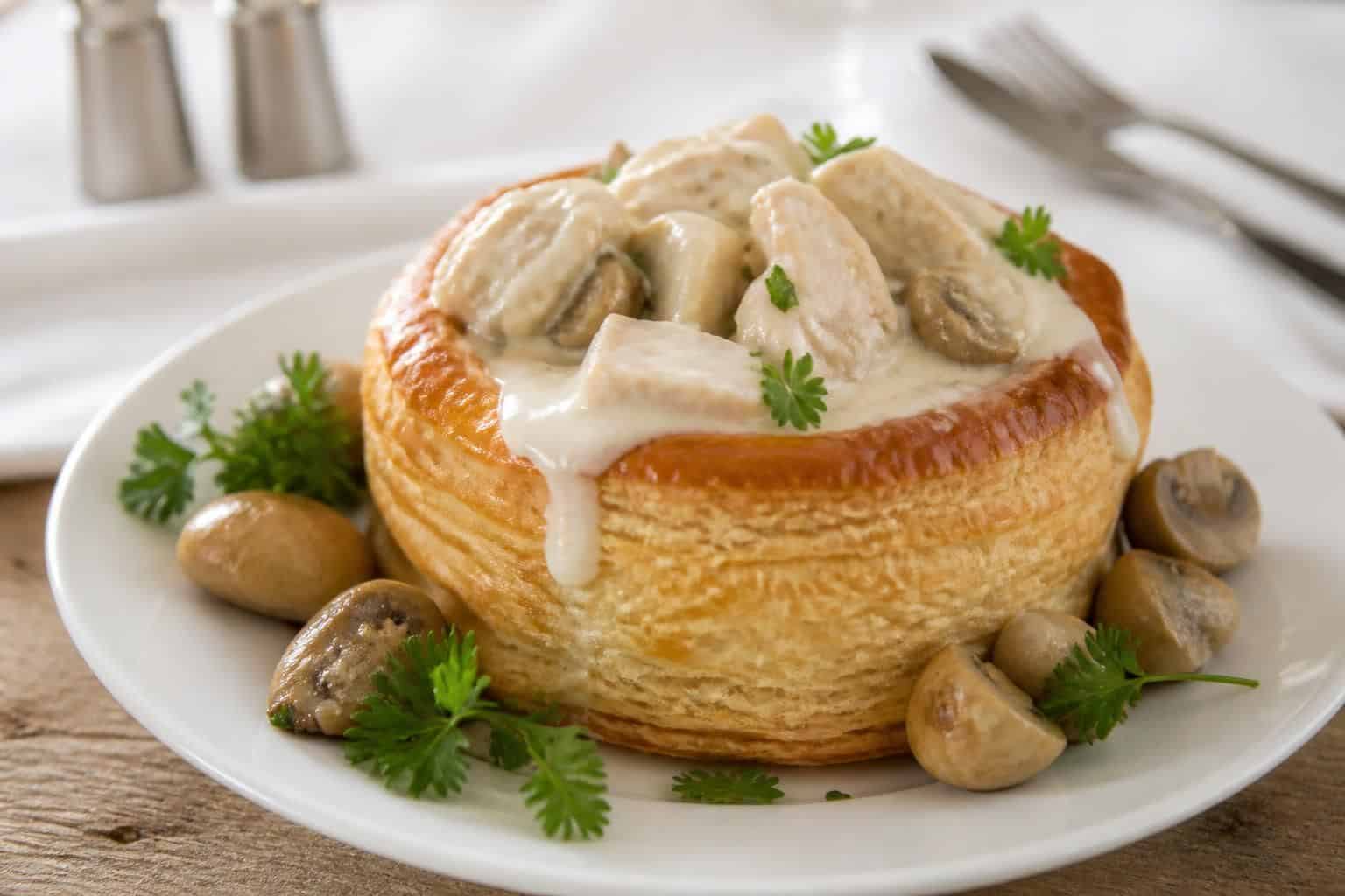 découvrez la recette traditionnelle du vol-au-vent grand-mère avec sa sauce crémeuse et son poulet tendre, facile à préparer pour un repas réconfortant.